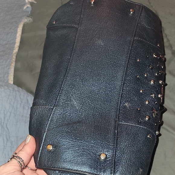 Coach SET Metallic Blue Studded Women's Bag and Matching Wristlet - Picture 6 of 13